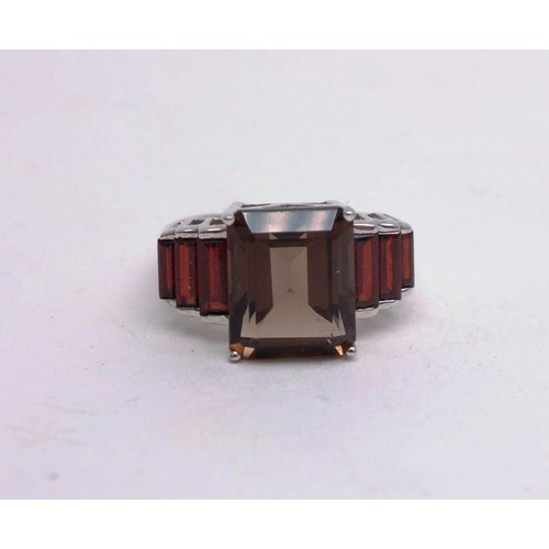 97 - 925 SMOKY QUARTZ PASTE RING SIZE O, WITH RED LEATHERETTE BOX