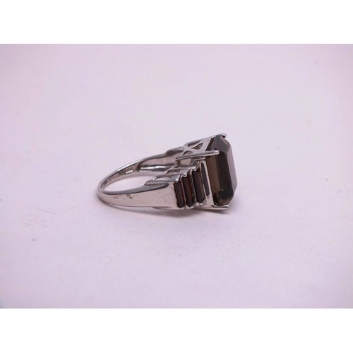 97 - 925 SMOKY QUARTZ PASTE RING SIZE O, WITH RED LEATHERETTE BOX