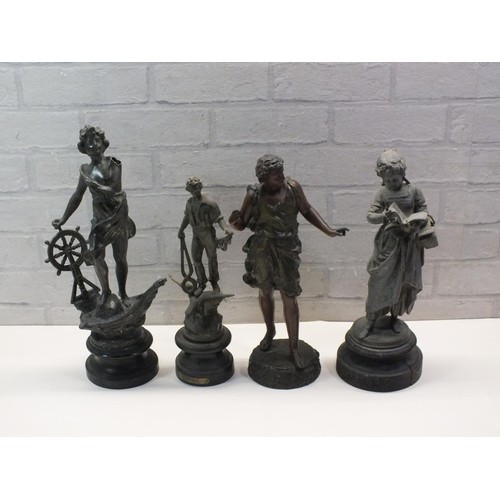 603 - 4 x Antique Spelter Figures Inc Le Travail Etc