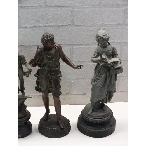 603 - 4 x Antique Spelter Figures Inc Le Travail Etc