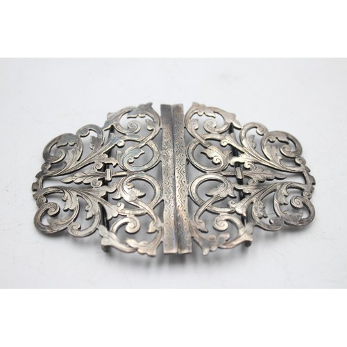 557 - Antique Victorian Hallmarked 1898 Birmingham STERLING SILVER Belt Buckle 49g