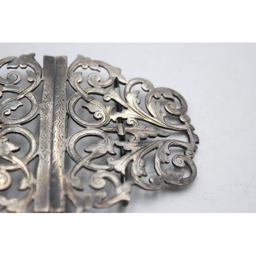 557 - Antique Victorian Hallmarked 1898 Birmingham STERLING SILVER Belt Buckle 49g