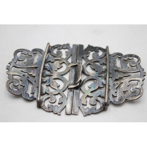 557 - Antique Victorian Hallmarked 1898 Birmingham STERLING SILVER Belt Buckle 49g