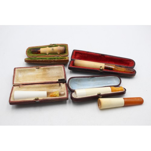 561 - 5 x Assorted Vintage CHEROOT HOLDERS Inc Cased, Meerschaum, Etc