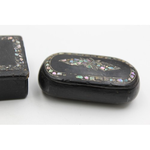 565 - 3 x Antique 1860s SNUFF BOXES Inc Abalone, Ebony, Papier Mache Etc