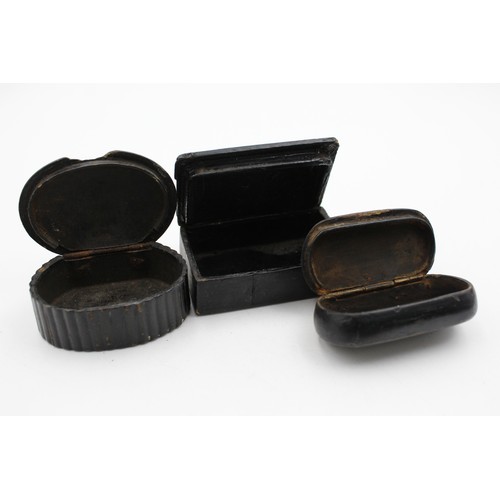 565 - 3 x Antique 1860s SNUFF BOXES Inc Abalone, Ebony, Papier Mache Etc