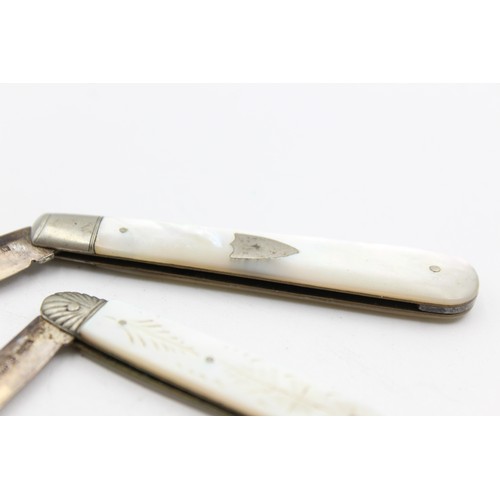 567 - 2 x Antique Hallmarked .925 STERLING SILVER Knives with Mother of Pearl Handles (33g)