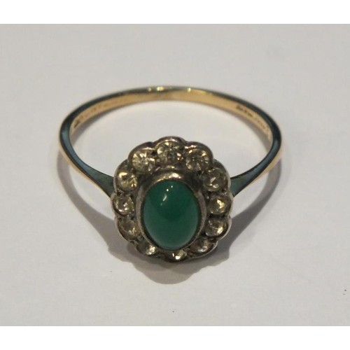 61 - VINTAGE 9CT GOLD GREEN STONE CLUSTER RING SIZE O- 2.3G