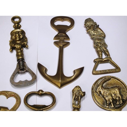 275 - TEN VINTAGE BRASS BOTTLE OPENERS & CORKSCREWS