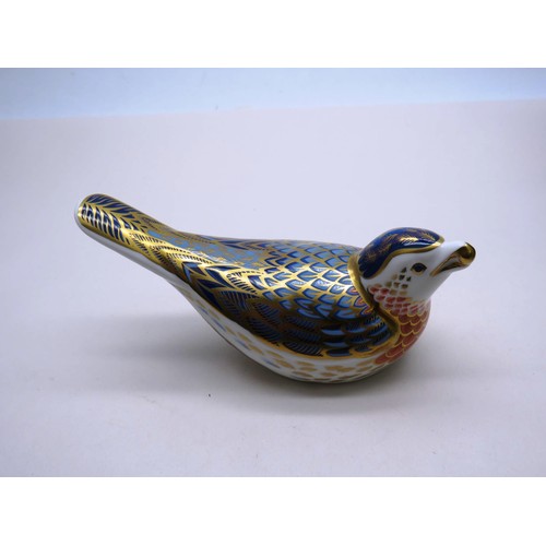 211 - ROYAL CROWN DERBY BOXED BLUE BIRD GOLD STOPPER