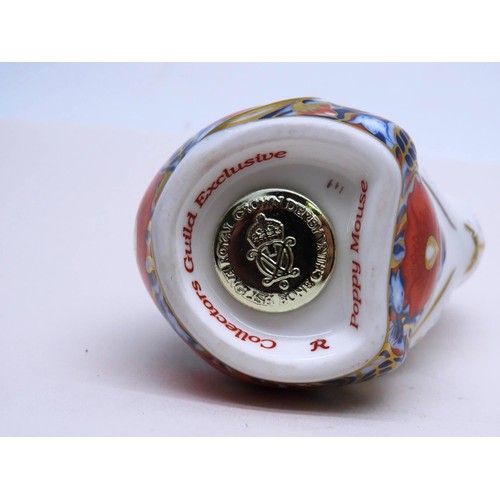 227 - ROYAL CROWN DERBY BOXED POPPY MOUSE WITH GOLD STOPPER