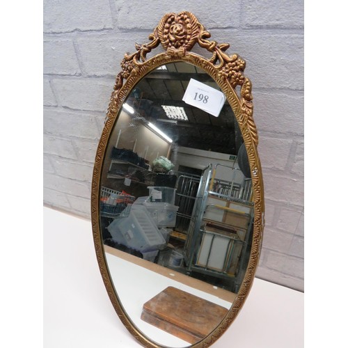 198 - VICTORIAN MIRROR IN WOODEN CASE AND OVAL HALL ANTIQUE MIRROR