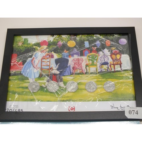 74 - FRAMED ALICE IN WONDERLAND 50P COIN COLLECTION AND 50p ALICE IN WONDERLAND COIN COLLECTION IN  WESTM... 