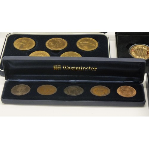 84 - 5x CASED COIN COLLECTIONS TO INCLUDE SOLID GOLDEN BRONZE WINTER OLYMPICS, PRINCE GEORGE OF CAMBRIDGE... 