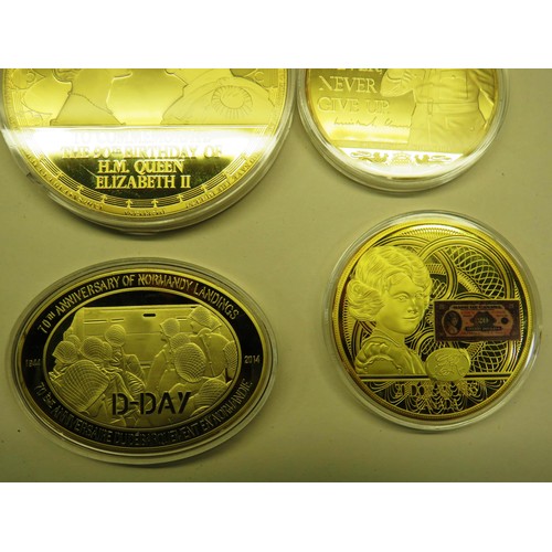 84A - 9x OVERSIZED COLLECTABLE COINS IN CASES TO INCLUDE ROYAL FAMILY AND MILITARY