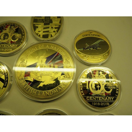 85A - 9x OVERSIZED COLLECTABLE COINS IN CASES TO INCLUDE ROYAL FAMILY AND MILITARY