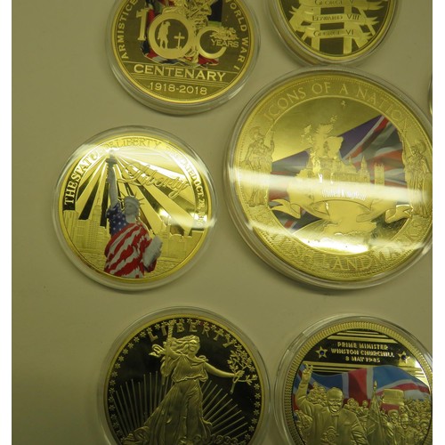 85A - 9x OVERSIZED COLLECTABLE COINS IN CASES TO INCLUDE ROYAL FAMILY AND MILITARY