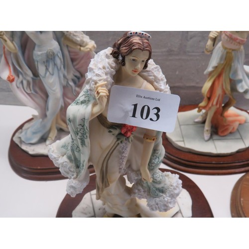 103 - FIVE LEONARDO LADY FIGURINES INCLUDES PARYTIME, ELEGANCE ETC