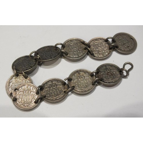 205 - SILVER COIN BRACELETS INCLUDING THREE SILVER PRE 1947 AND TWO COIN PENDANTS