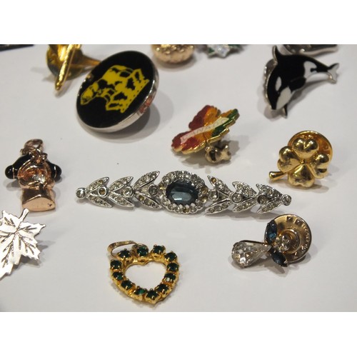 207 - ASSORTED BROOCHES, PINS, PENDANTS ETC