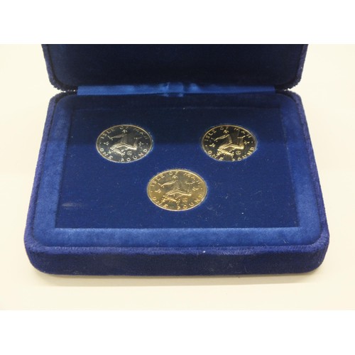 12 - THREE ISLE OF MAN POUND COINS - 1 x PLATINUM,  1 x SILVER & 1 x PROOF