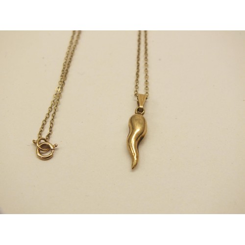 15 - 9ct GOLD HORN OF PLENTY PENDANT & CHAIN