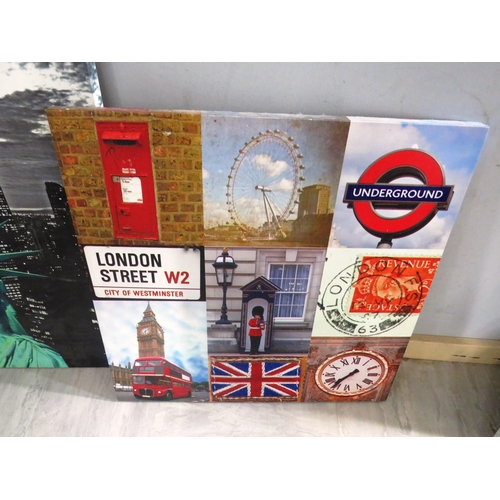 319 - 3 x LARGE CANVAS - NEW YORK, LONDON BRIDGE, LONDON UNDERGROUND