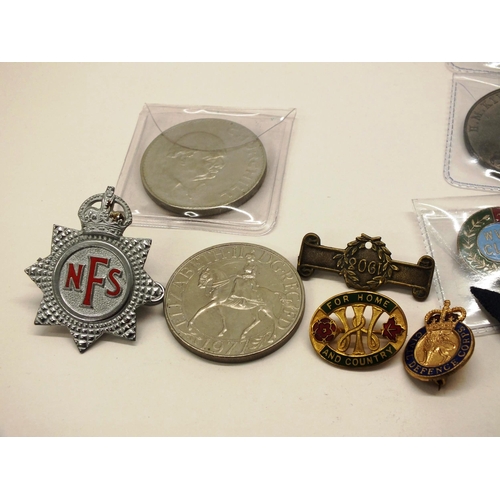 32 - VARIOUS MEDALS, BADGES, COINS ETC