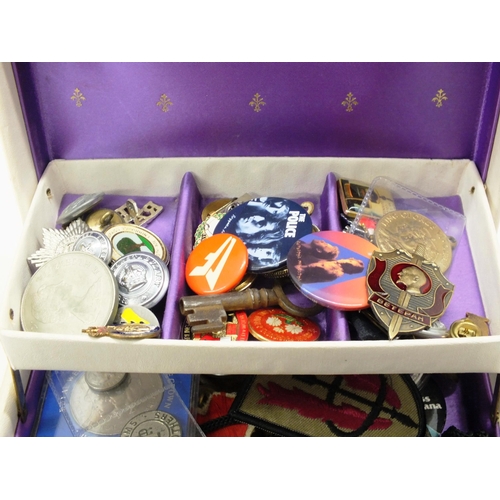 39 - BOX OF MISCELLANEOUS  ITEMS INCLUDING BADGES ETC