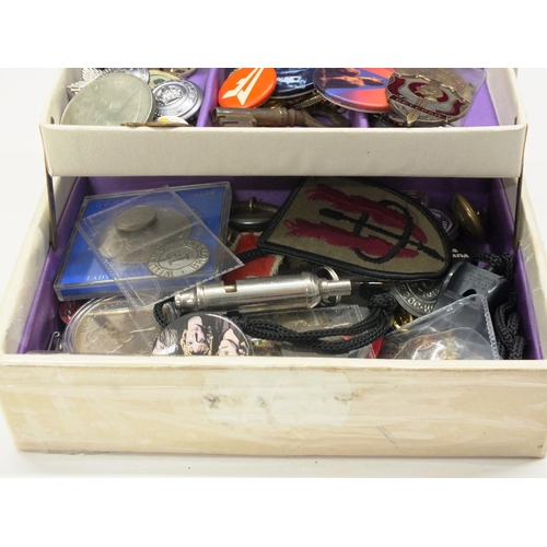 39 - BOX OF MISCELLANEOUS  ITEMS INCLUDING BADGES ETC