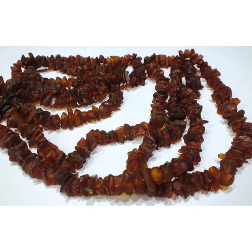 275 - VINTAGE GENUINE LONG RAW AMBER NUGGET BEAD NECKLACE- 80