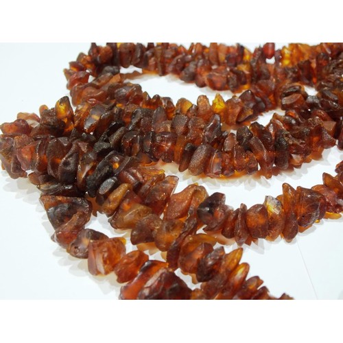 275 - VINTAGE GENUINE LONG RAW AMBER NUGGET BEAD NECKLACE- 80