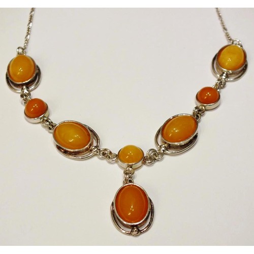 282 - 925 SILVER AND BUTTERSCOTCH EGG YOLK AMBER NECKLACE AND EARRING SET BOXED