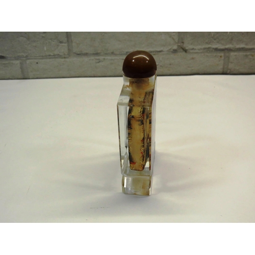 63 - LARGE ORIENTAL CHINESE INSIDE REVERSE PAINTED GLASS PERFUME/SNUFF BOTTLE H12cm x W7.5cm