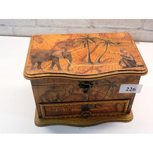 226 - AFRICA MAP DESIGN JEWELLERY/TRINKET BOX FULL OF VINTAGE JEWELLERY