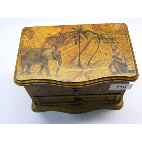 226 - AFRICA MAP DESIGN JEWELLERY/TRINKET BOX FULL OF VINTAGE JEWELLERY