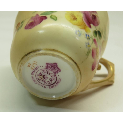 214 - ANTIQUE ROYAL WORCESTER FLORAL IVORY BLUSH SMALL CUP & SAUCER