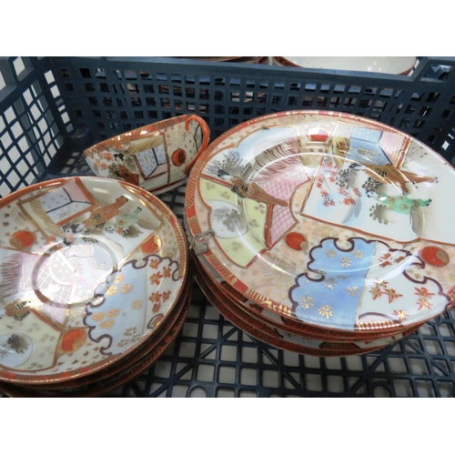 71 - ORIENTAL TEA/DINNER SET INCLUDES TEAPOTS, BOWLS, PLATES, CUPS AND SAUCERS