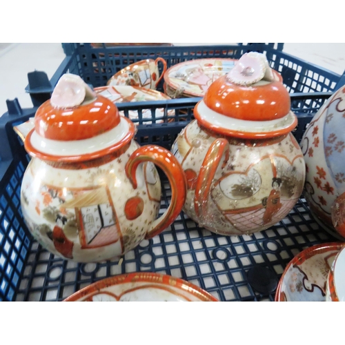 71 - ORIENTAL TEA/DINNER SET INCLUDES TEAPOTS, BOWLS, PLATES, CUPS AND SAUCERS