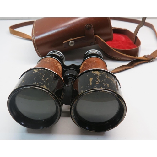 217 - ANTIQUE WWI MILITARY OFFICERS WAR OFFICE BINOCULARS 98235A IN ORIGINAL BROWN LEATHER CASE