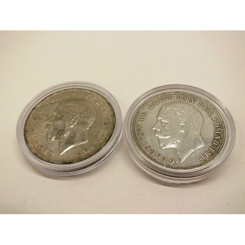 76 - PAIR 1935 FINE GRADE GEORGE V SILVER JUBILEE CROWN COINS .500 SILVER