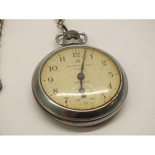 245 - VINTAGE INGERSOLL LTD - LONDON POCKET WATCH ON ALBERT CHAIN