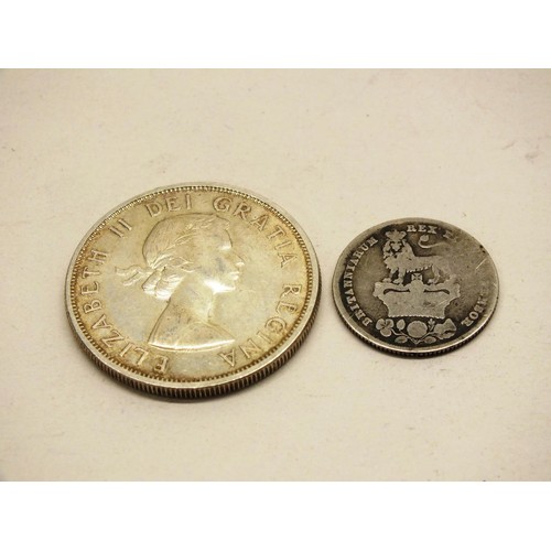 254 - SILVER 1826 COIN AND 1959 CANADA DOLLAR