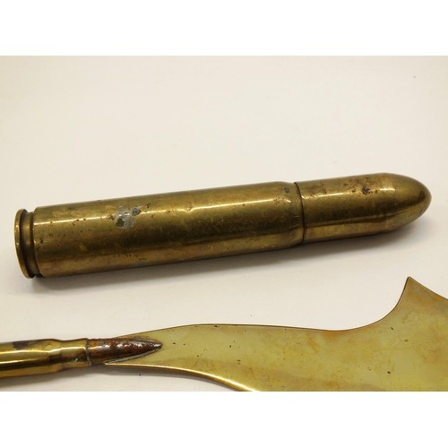 262 - VINTAGE BRASS BULLET SHELLS AND TRENCH ART KNIVES