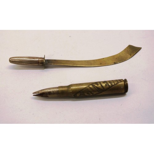 262 - VINTAGE BRASS BULLET SHELLS AND TRENCH ART KNIVES