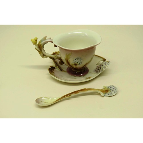 398 - SET OF FIVE FRANZ PORCELAIN CUPS, SAUCERS AND TEASPOONS INCLUDES TINKERBELL IN PERFECT CONDITION - V... 