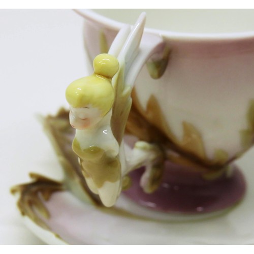 398 - SET OF FIVE FRANZ PORCELAIN CUPS, SAUCERS AND TEASPOONS INCLUDES TINKERBELL IN PERFECT CONDITION - V... 