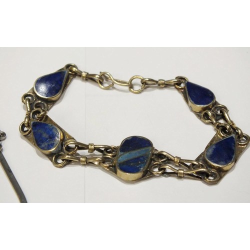 289 - SELECTION OF MEXICO ALPACA SILVER & SILVER GEMSTONE JEWELLERY INCLUDES LAPIS LAZULI BRACELET, EARRIN... 