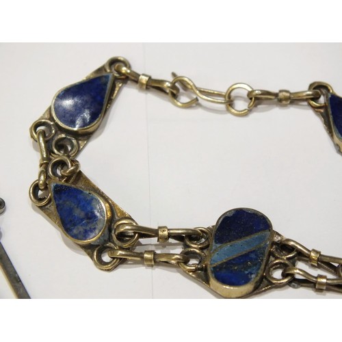 289 - SELECTION OF MEXICO ALPACA SILVER & SILVER GEMSTONE JEWELLERY INCLUDES LAPIS LAZULI BRACELET, EARRIN... 