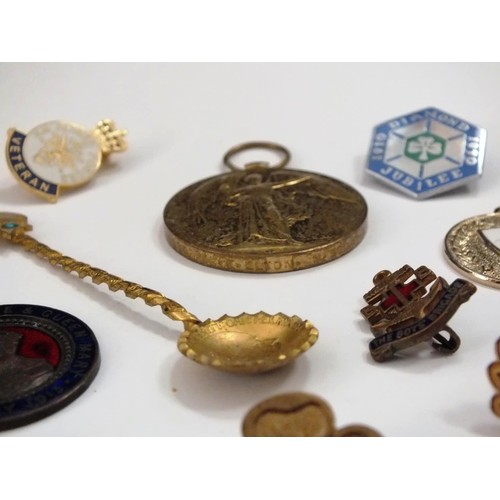 290 - COLLECTABLE MEDALS, BADGES ETC INCLUDES WWI VICTORY MEDAL TO PTE E.ELTON N.STAFFORDSHIRE, MILITARY B... 